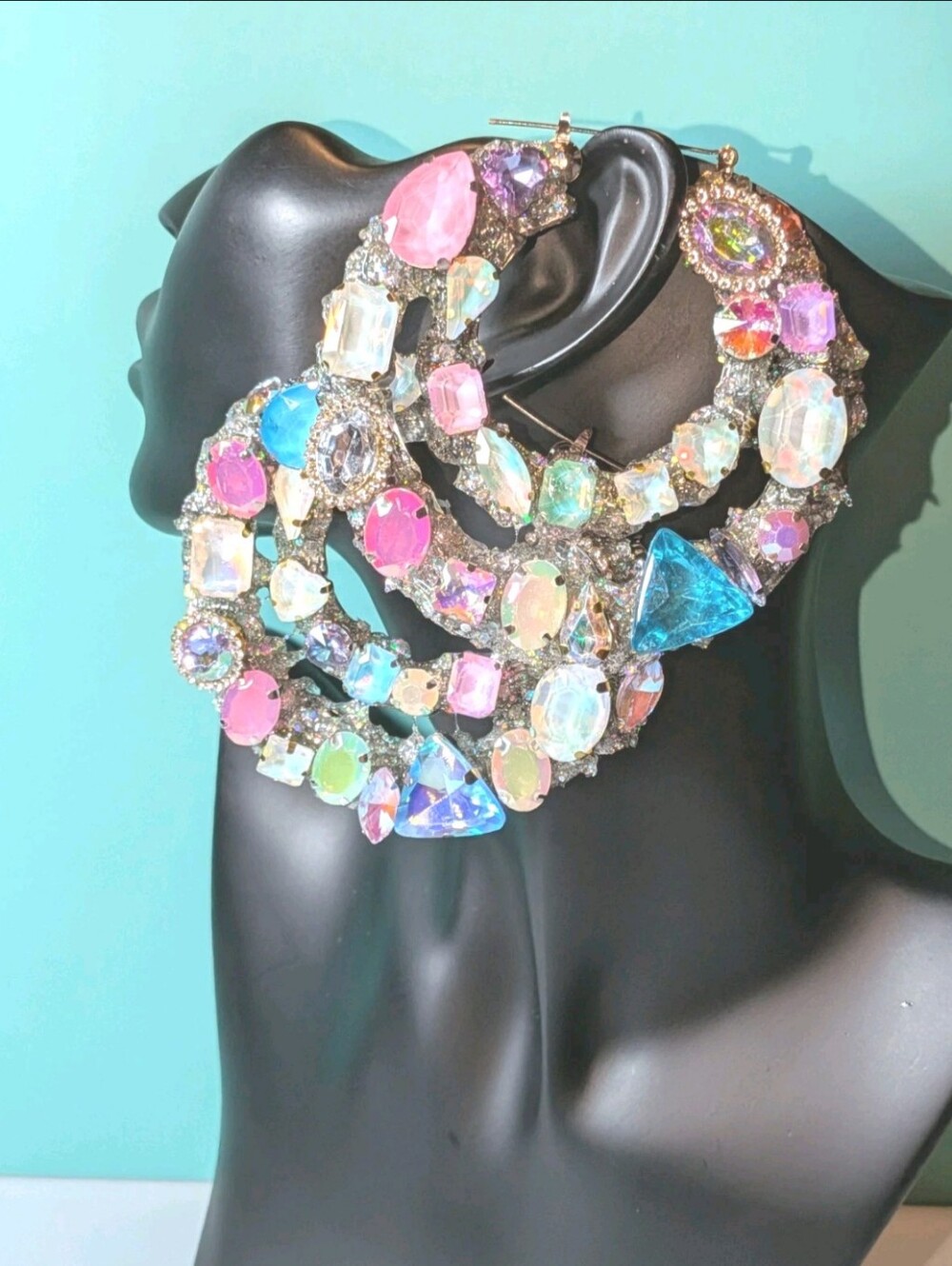 Hand Crafted Decoden Multicolor Crystal Hoop Statement Earrings - Women Jewelry